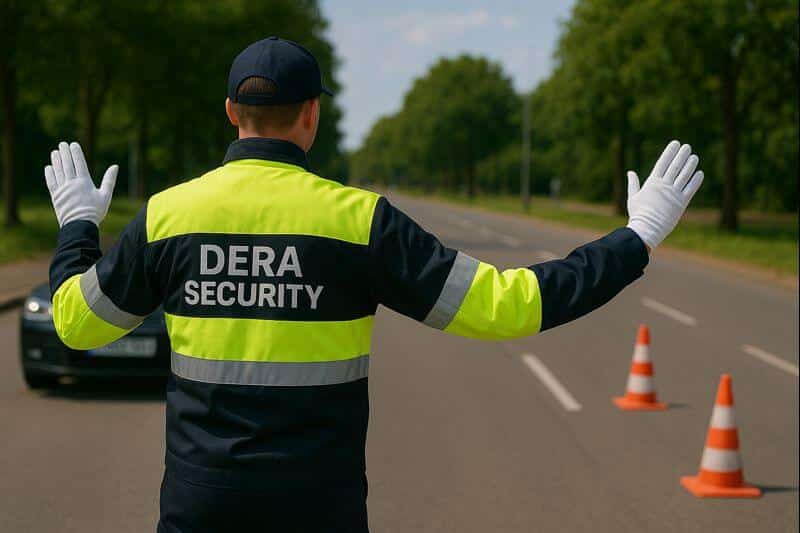 Professioneller Verkehrsdienst und Baustellensicherheit durch DERA SECURITY / Servizio di viabilità professionale e sicurezza del cantiere da DERA SECURITY.